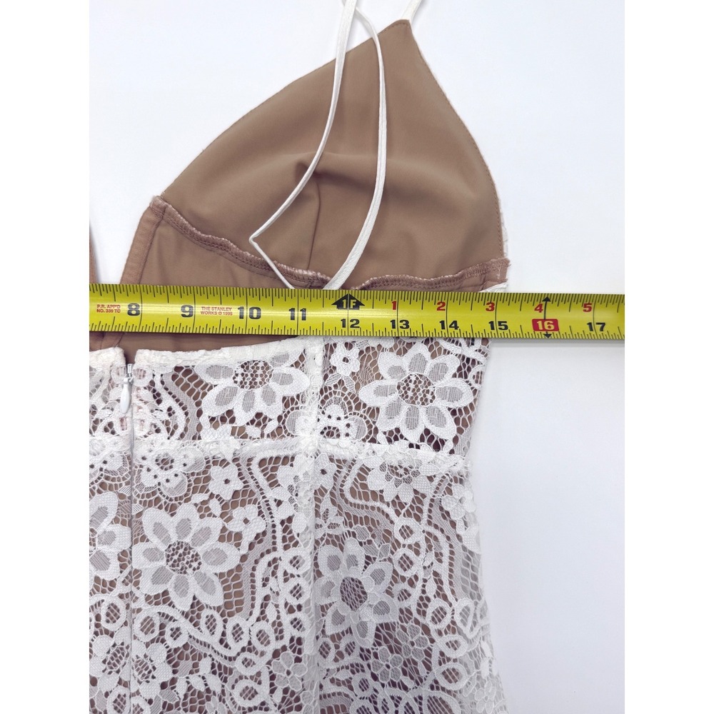 For‎ Love and Lemons White Lace Midi Dress Deep V Neck Size M Sheer Fairy Bride - Picture 14 of 16
